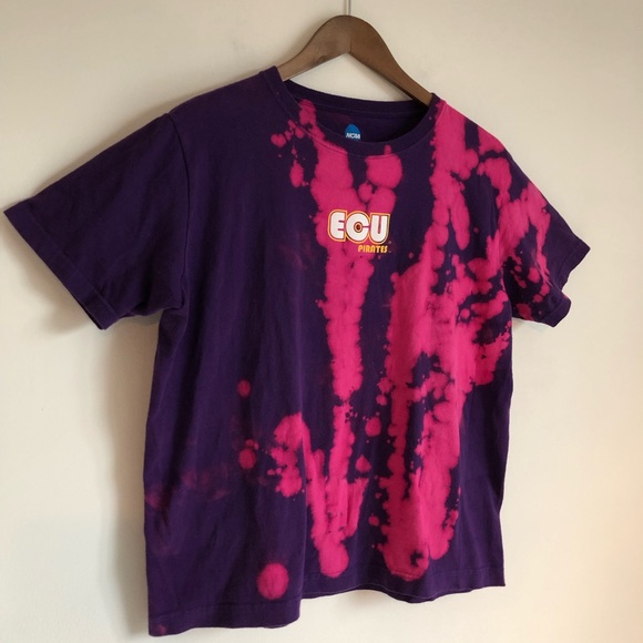 NCAA East Carolina University Purple Bleached Dye Pink Graphic Tee, size XL Jr. - Picture 13 of 15